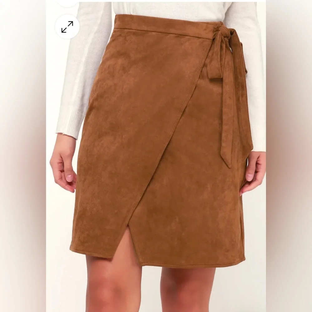 Lulus Light Brown Suede Wrap Skirt - Size Medium